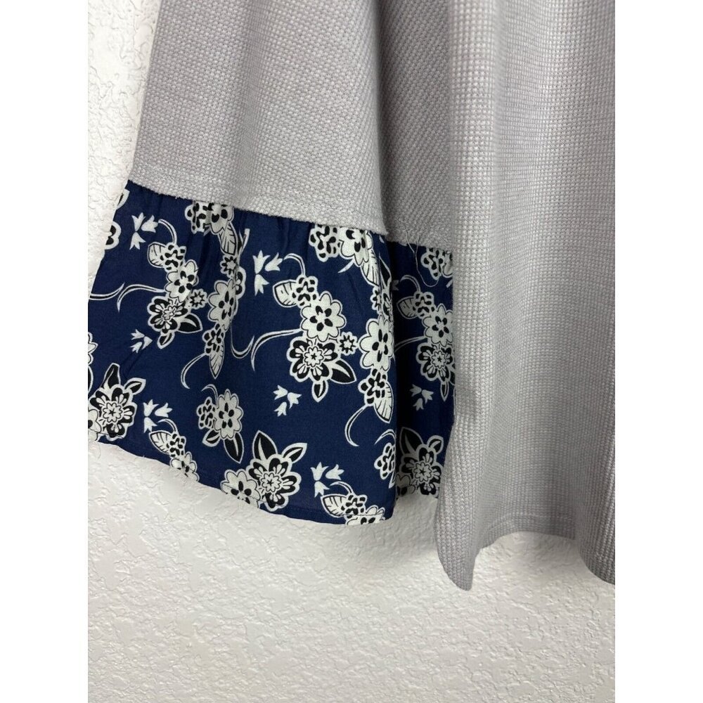 Suzanne Betro Color Block Top Blue Gray Womens Large Bell Sleeves Boho Fall‎ - Picture 4 of 7